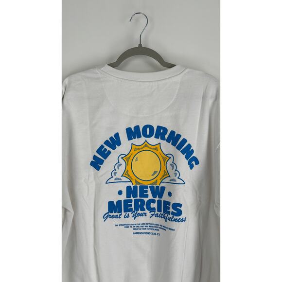 Glo New Morning, New Mercies Crewneck Sweatshirt White Unisex XL New Blue Womens - Picture 5 of 8